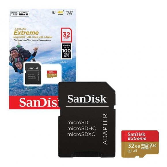 SanDisk 32GB Extreme Micro SDHC UHS-I Card with Adapter 